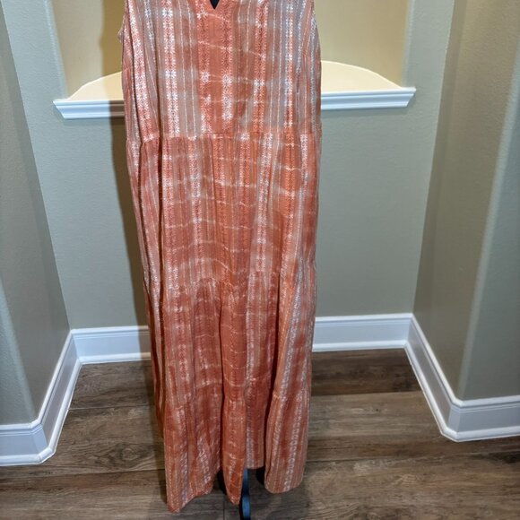 🧡 J.Jill Ibiza Tiered Orange Tie Dye Maxi Sleeveless Sun Dress XL - Picture 3 of 9